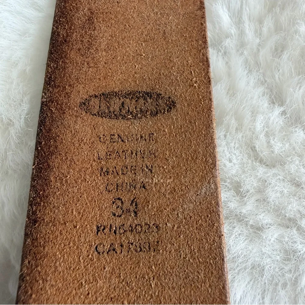 Vintage Distressed Leather Belt Solid Brass Double Prong Buckle Brown Size 34